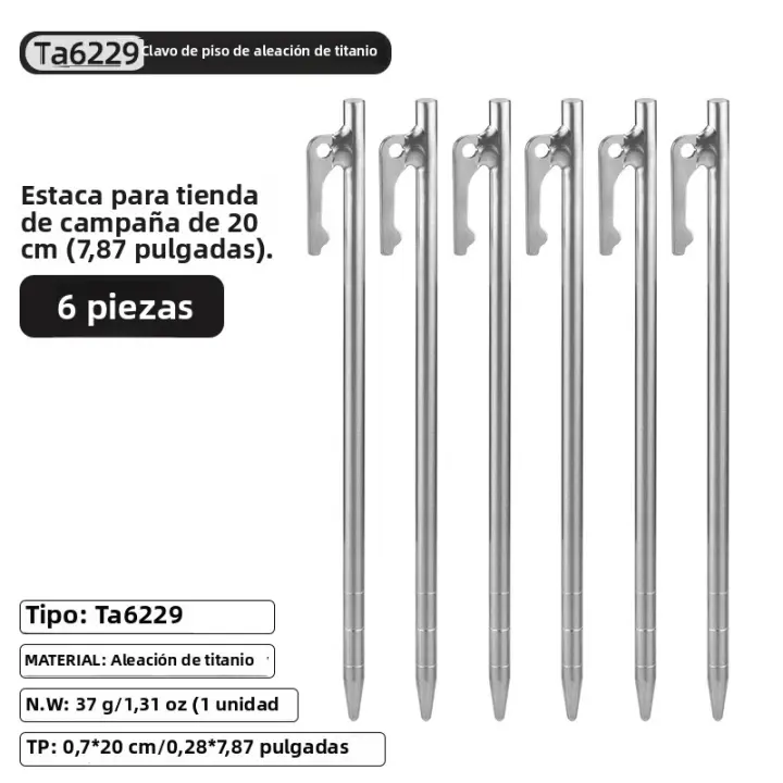 Tiartisan 6Pcs Clavos De Tenda De Aleación De Titanio Para Camping Al Aire Libre Resistentes Y Antidesviados Para Suelo De Tenda Y Canopy - 1
