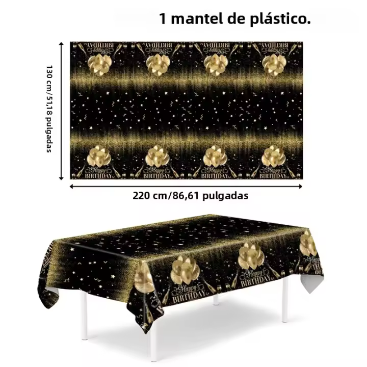 Mantel Desechable De 220x130 Cm Negro Y Oro Rosa Para Fiesta De Cumpleaños Decoración Para Hombres Y Mujeres Mantel Cubierta De Fiesta Suministros - 1