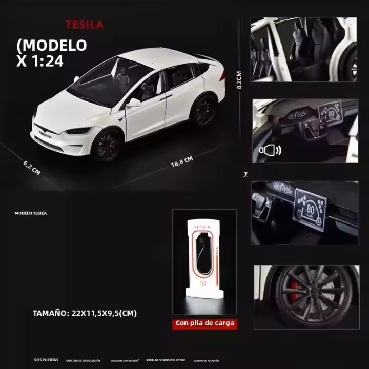 Nueva Modelo De Coche De Aleación Tesla X a Escala 1:24 Con Sonido Y Luz Juguete Eléctrico De Metal Para Niños Colección Decoración Regalo - 1