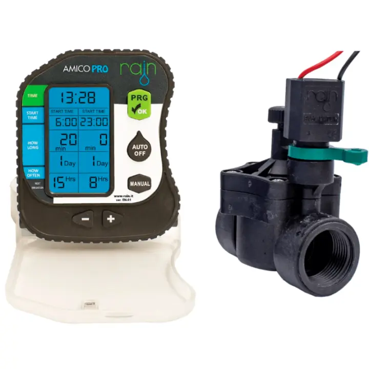 KIT Programador RAIN AMICO PRO 1 zona. Incluye Electroválvula 150N 1" Hembra     RIEGOPRO - 1