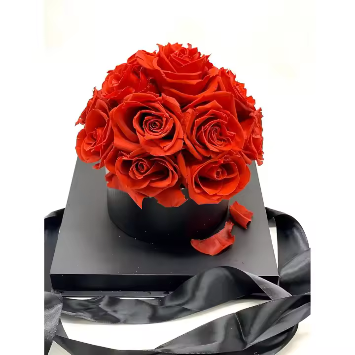 Bouquet Rosas preservadas - Flores día de la Madre - Rosas eternas en Caja Transparente con DEDICATORIA (15 Rosas Rojas Caja Negra) - 1