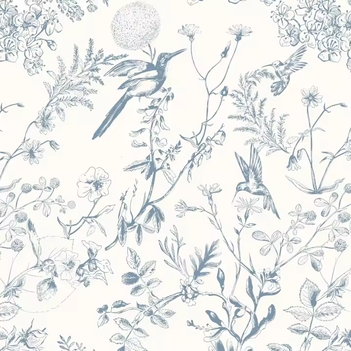 Self-Adhesive Wallpaper Blue Birds 44 x 1000 cm Furniture Film Self-Adhesive Vintage Flower Wallpaper Waterproof Vinyl Adhesive Film Plant for Living Room Bedroom Wall Kitchen Furniture - 1
