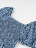 Vestido De Mujer Estilo Retro Francés Con Estampado Floral Y Cintura Definida Manga Corta Cuello Cuadrado Primavera Verano - details 9