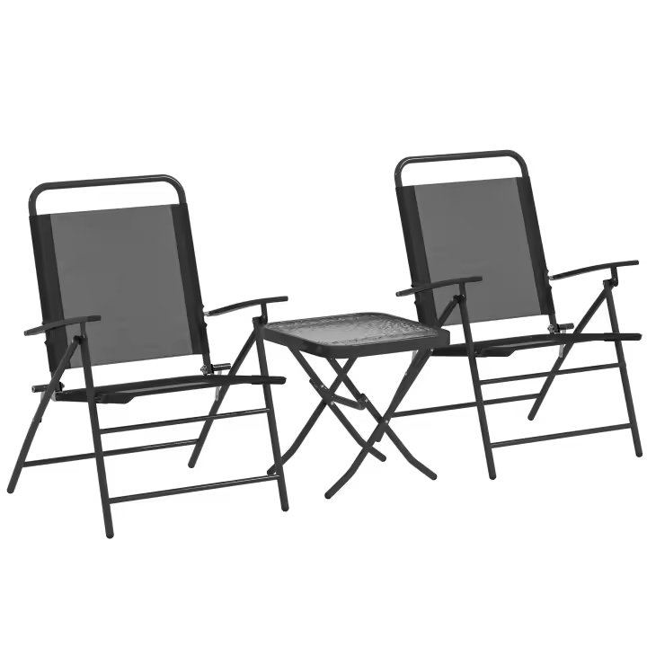 Outsunny Conjunto de Mesa y Sillas de Terraza Exterior de 3 Piezas Muebles de Jardín Exterior Plegables con Respaldo Regulable Tablero de Vidrio y Estructura de Acero - 1
