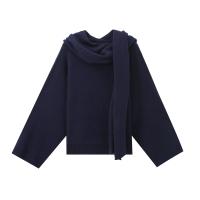 Suéter De Lana Mezclada Con Estola Estilo Perezoso Versátil Para Mujer Moda Otoño E Invierno Suéter De Punto Suelto Cuello Redondo Sin Cierre - details 1