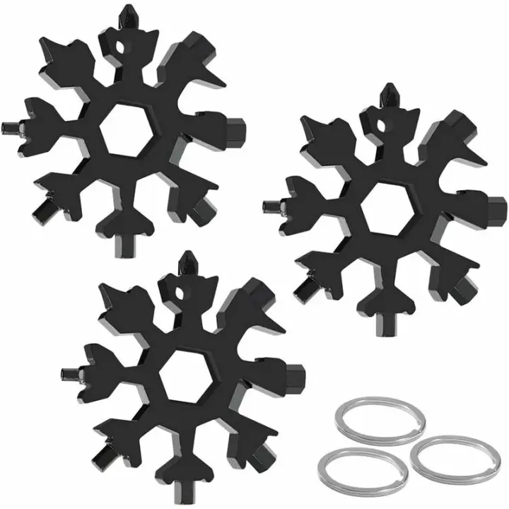 Multiherramienta de copo de nieve 18 en 1, llave de copo de nieve de acero inoxidable, llave destornillador, abrebotellas, llave Allen (negro) 3 piezas - 1