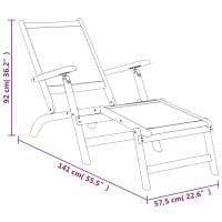 vidaXL Silla de jardín con reposapiés y mesa madera acacia y textilene Sillas de Exterior Ideal para jardín, playa, piscina, terraza Tumbona Piscina Tumbonas Playa Tumbonas Jardín Exterior - details 6