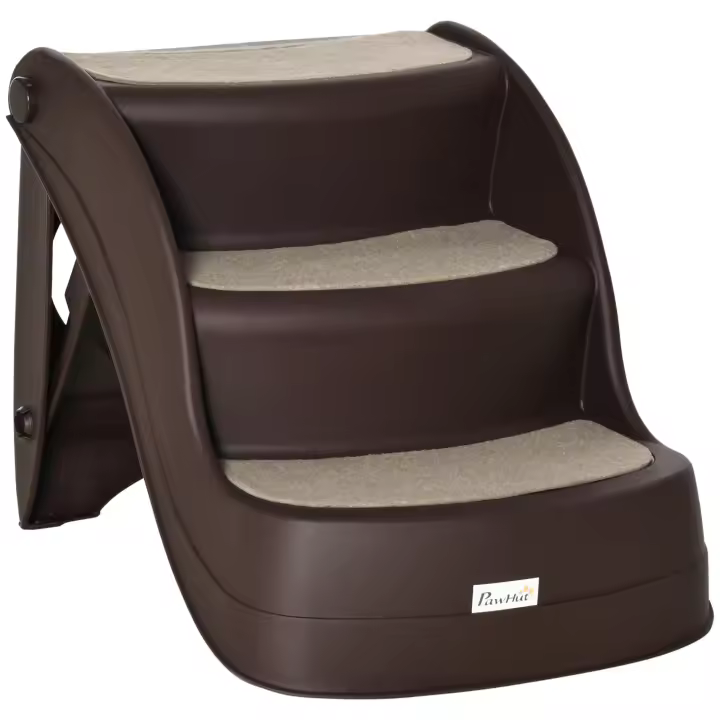 PawHut Escalera para Perros de 3 Peldaños Plegable Escalón de Plástica para Mascotas con Alfombras Antideslizantes para Cama Sofá Carga 15 kg 49x38x38 cm - 1