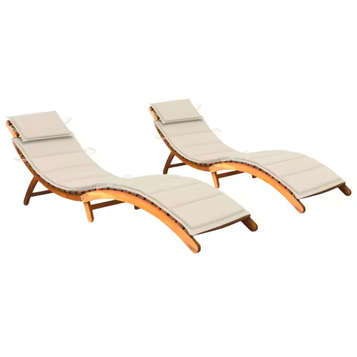 vidaXL Tumbonas 2 unidades con cojines madera maciza de acacia - 1
