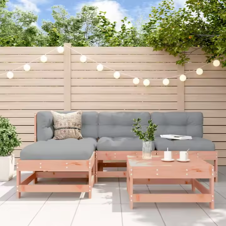 vidaXL Juego de muebles jardín 5 pzas y cojines madera abeto Douglas - 1