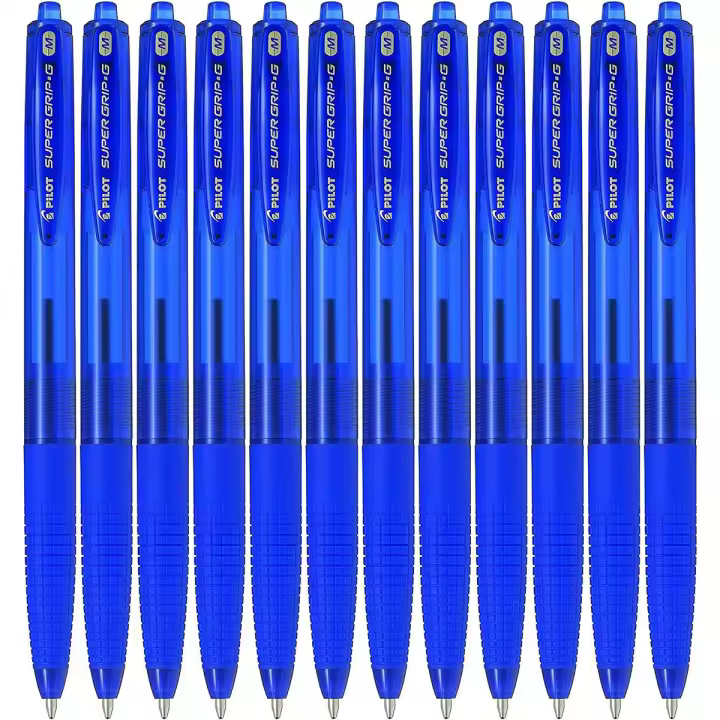 Pilot Bolígrafo Super Grip G Retráctil Punta Bola 1mm Grip Tinta Base de Aceite Azul (Pack de 12) - 1