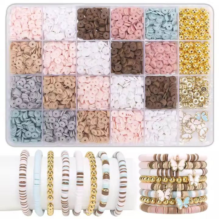 Kit De Hacer Pulseras Con Bolas De Arcilla DIY Bolas Planas Para Joyería De Amistad Con Encantos Regalos Para Niñas Material Acrílico Forma Redonda - 1