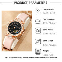 Reloj De Cuarzo Para Mujer Con Cinturón De Dibujos Animados Joyería De Moda Simplicidad Collar Con Diamantes Aretes Y Anillo Pack De 5 Piezas - details 0