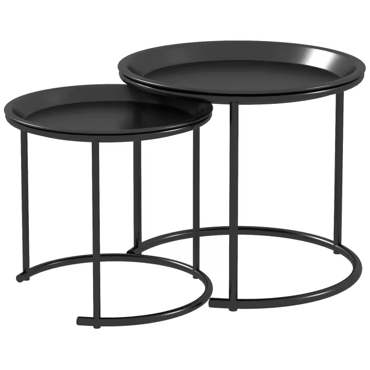 HOMCOM Set de 2 mesas de centro redondas extraíbles, mesa de centro, estructura de acero, tableros desmontables, mesa auxiliar, estilo industrial, Ø 43 y Ø 35 cm, negro - 1