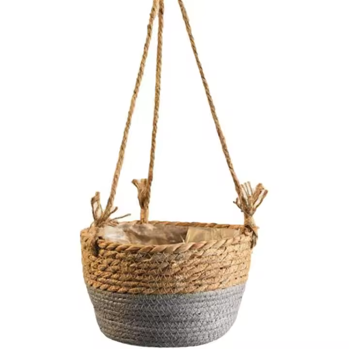 Cuerda de yute Colgante maceta-plegable seagrass macrame cesta-Para Plantas suculentes, decoración interior al Aire Libre - 1