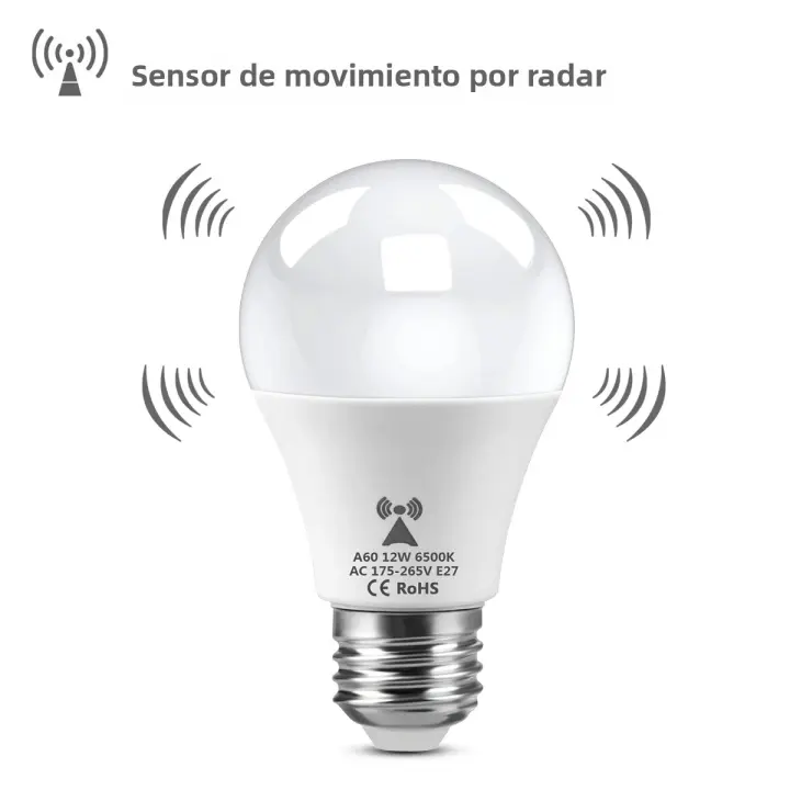 Bombilla LED Inteligente E27 6500K Con Sensor De Radar Y Movimiento 220V 12W Detección Microwaves Material PC+Aluminio Para Sala De Estar - 1