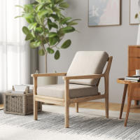Sillón reclinable Efecto Lino, reposabrazos, patitas de Madera tapizadas, cojines extraíbles, Sillón tapizado para dormitorio, Salón, beige, 62An x 82P X 82Al cm. - details 0