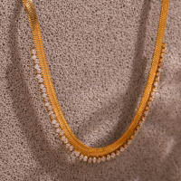 Collar De Cadena AAA De Cúbicos Circonitas E.B.belle Para Mujer Plata De Acero Inoxidable Con Capa De Oro Estilo Herringbone - details 4