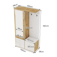 Juego de Guardarropa Elegante en Blanco y Madera-With Espejo Incorporado, Banco Zapatero with Espacio para Zapatos, Ganchos para Accesorios y Barra Colgante Extensible - details 5