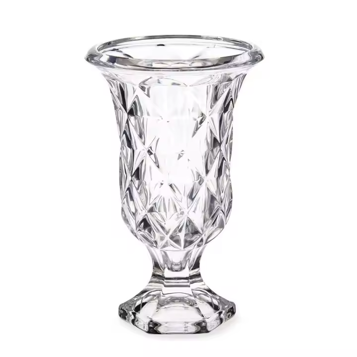 Jarrón de cristal transparente, en forma de copa, diseño rombos 19 cm - 1