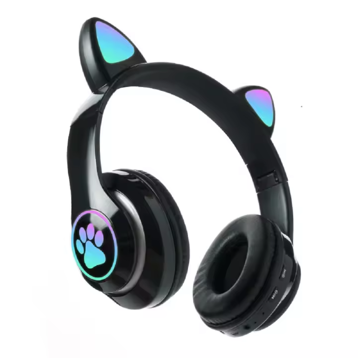 Auriculares para juegos con forma de oreja de gato, iluminación RGB, sonido de 7.1 canales, micrófono, conmutación multimodo, 8-40 horas de duración de la batería, cultivo secundario, juegos. Transpirable, baja latencia - 1