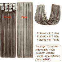 Extensiones De Cabello Sintético Recto BENEHAIR 180g 12PCS 22" Para Mujer Resistente Al Calor Pieza Completa Extensiones De Cabello Con Clip - details 12