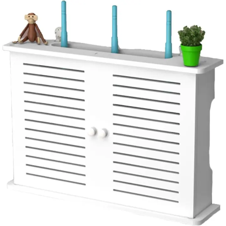 WiFi Router De Almacenamiento Cajas, Caja Router WiFi Pared, Blanca Cajas Almacenamiento para Router y Cables, Decorativas Colgantes de Caja Oculta Cables 39 x 9 x 27cm - 1