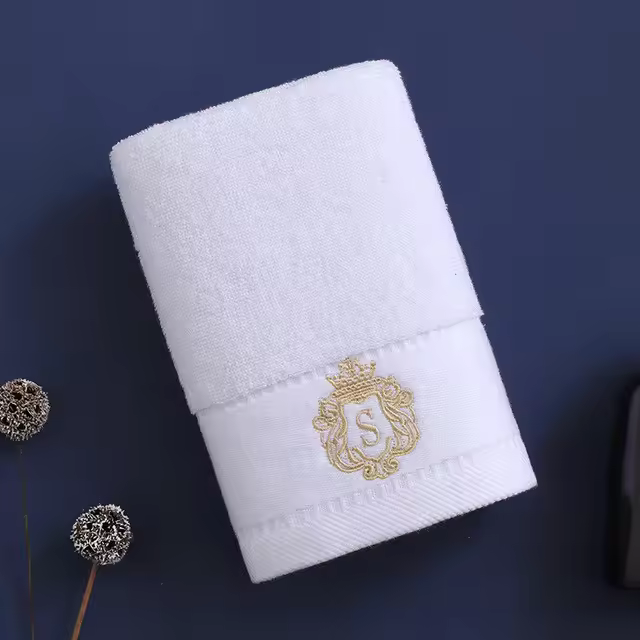 Juego De Toallas De Algodón Blanca Bordadas 1/5/10pcs Absorbentes Para Baños Gimnasios Hoteles Y Spas Técnica De Peine - 1