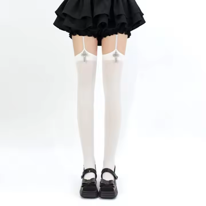 Medias De Silicona Con Cruces Góticas Japonesas Para Mujer Bragas De Garter Strappy Tallas Grandes Tights De Pecho Alto Hosiery - 1