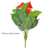 1PC Flores Artificiales De Palma Roja Texturizada Decoración Para Sala De Estar Y Mesas Plantas Verdes Y Rojas De Resina Para Fiesta - details 14
