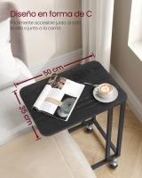 Mesa auxiliar moderna con ruedas y pies ajustables, ideal para dormitorio, fácil de montar, marco de acero, en blanco crema o negro ébano - details 22