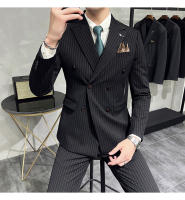 Traje Tres Piezas De Calidad Alta Con Rayas Y Color Sólido Estilo Coreano Traje Slim-fit Con Chaleco Y Pantalones Para Hombres - details 13