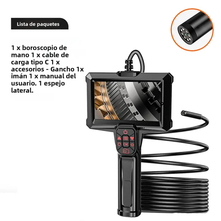 Cámara De Endoscopia Industrial 1080P HD Impermeable IP67 Inspección Borescope Desagüe Cámara Serpiente 8mm Pantalla 4.3 Pulgadas Para Automóviles - 1