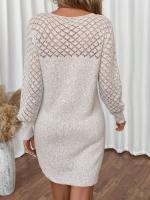 Vestido De Punto Hueco Para Mujer Estilo Primavera Otoño Cuello Redondo Largo De Rodilla Regular Ajuste Acrílico - details 1