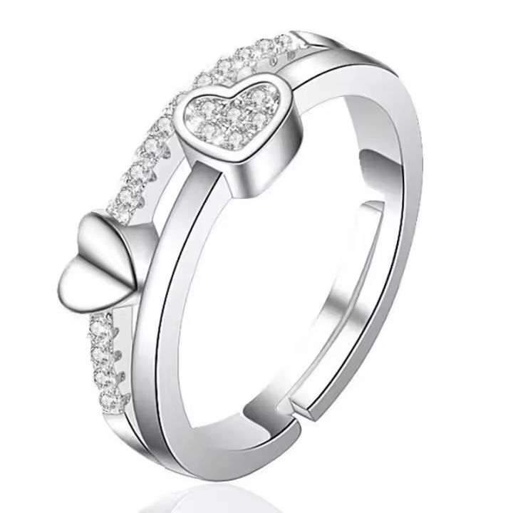 Anillos Mujer Plata de Ley 925 Anillo de Corazón Ajustable - 1