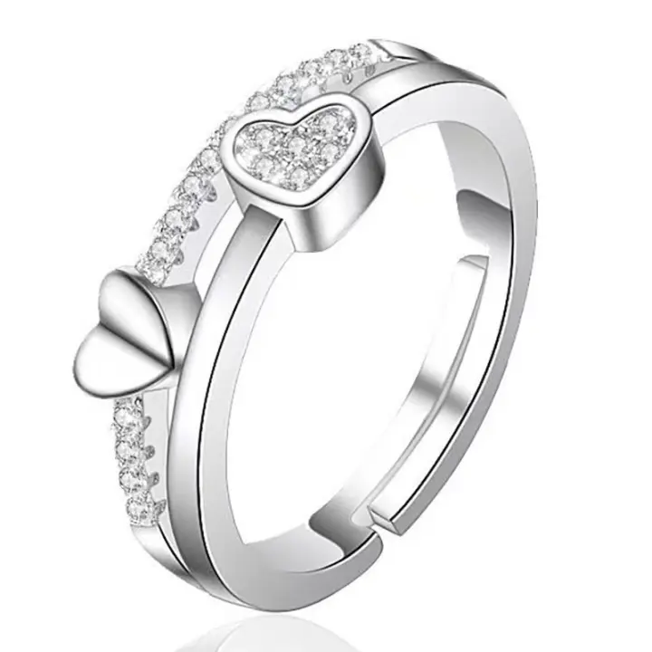 Anillos Mujer Plata de Ley 925 Anillo de Corazón Ajustable - 1
