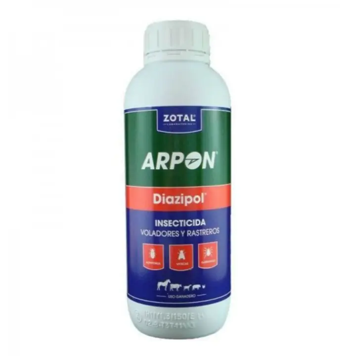 Zotal ARPON DIAZIPOL Inscecticida Emulsionable 1L - Insecticida de Amplio Espectro para Control de Plagas de Animales - Eliminación de Moscas, Pulgas, Garrapatas, Cucarachas - Envase de 1 Litro - 1