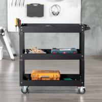 Carro de Herramientas con Ruedas Carro de Taller de Acero con 3 Estantes de Almacenamiento y Asa Lateral para Garaje Mecánico Hogar Carga 150 kg 83x35,3x76 cm Negro - details 2