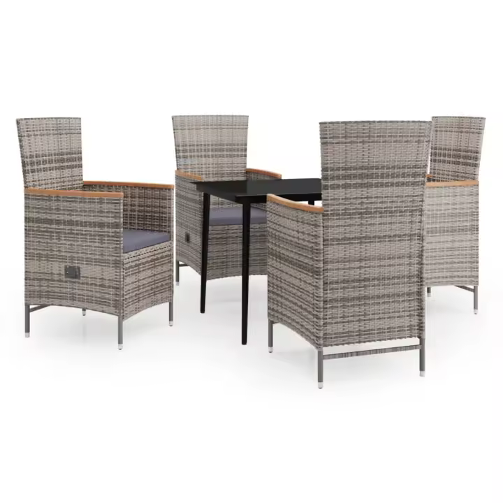 vidaXL Juego de comedor de jardín 5 piezas con cojines gris - 1