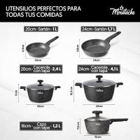 -Katería de Cocina de Aluminio con Antiadherente | 8 Piezas Onix + 5 Cuchillos Inoxidables con Pelador de Verduras, Ollas y Sartenes Aptas para Todas Las Cocinas, Incluido Inducción - details 2
