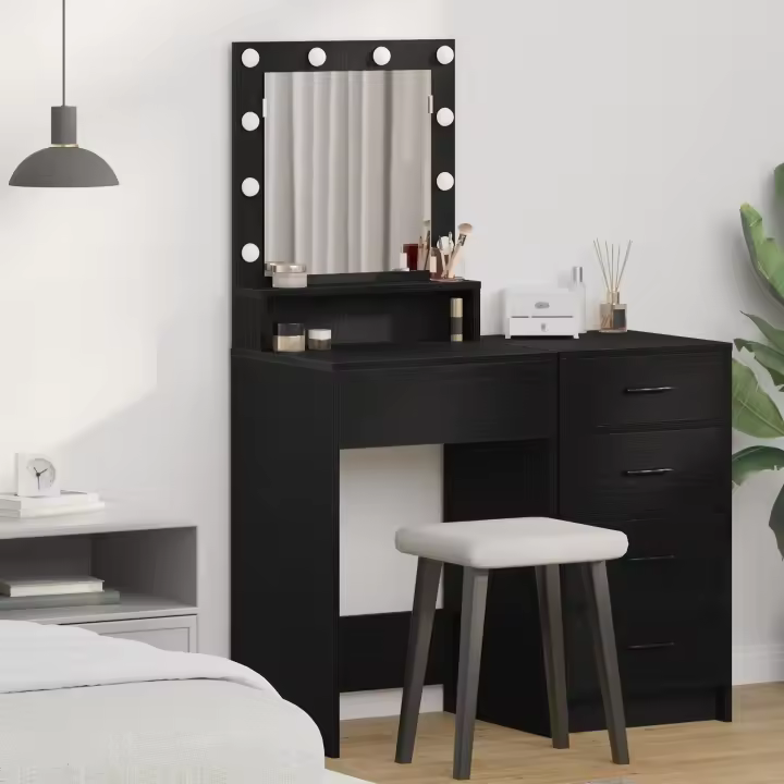 Mesa de maquillaje vidaXL con luces LED en roble negro 50x41x135 cm - 1
