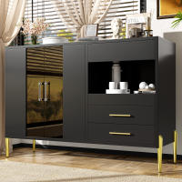 Aparador Ligero, lujoso y Moderno, elegant Puerta de Vidrio Turquesa, ASA de acrílico de Cristal para Restaurante y Sala de estar, patines de Hierro Dorado galvanizado, Cuerpo Negro - details 0