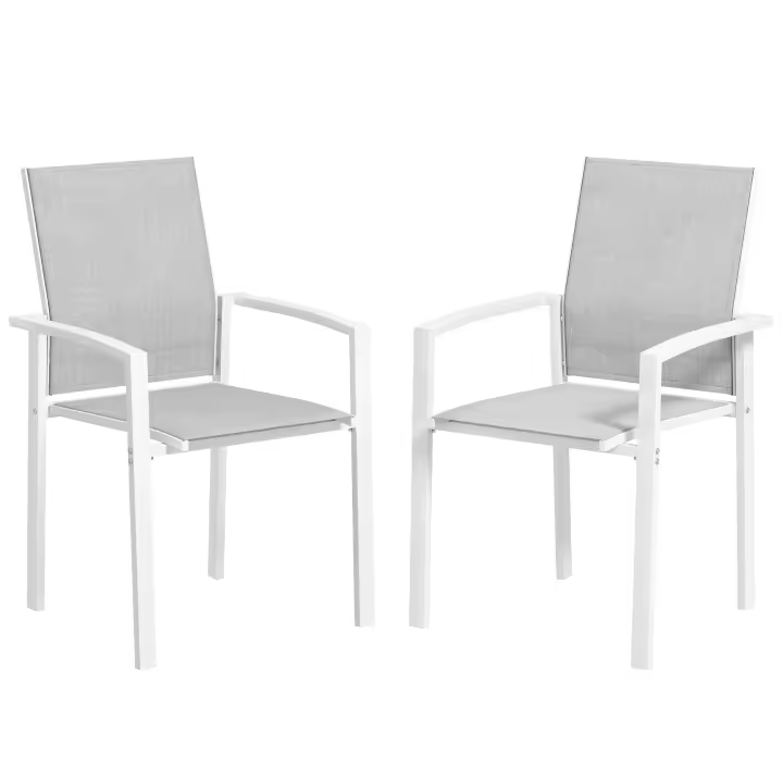Outsunny Juego de 2 Sillas de Jardín Exterior Sillas Terraza Exterior Apilables Sillones de Comedor con Tela Transpirable Marco de Acero Reposabrazos y Respaldo 56x58x89 cm Gris Claro - 1