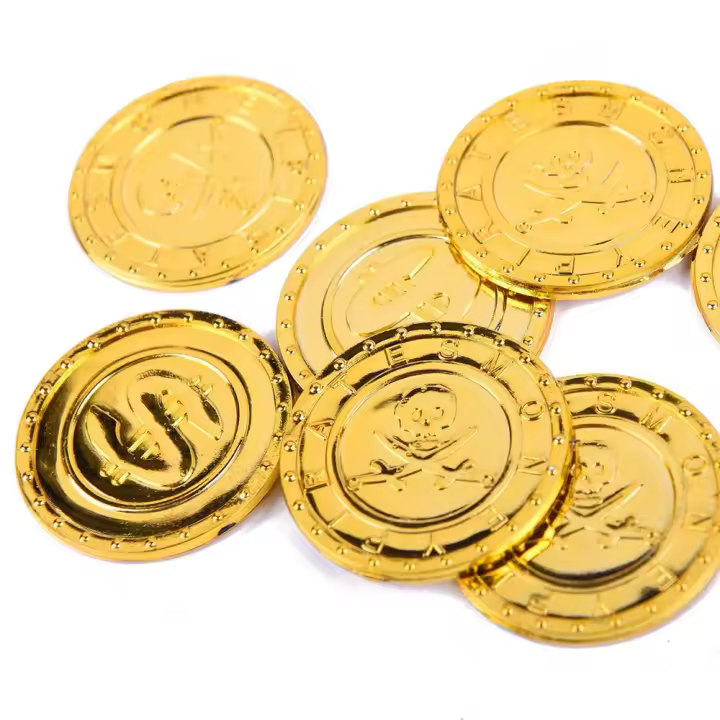 50pcs Decoraciones De Fiesta De Halloween Tesoro Juego De Monedas De Pirata Y Calavera Dorado Para Decoración De Fiesta - 1