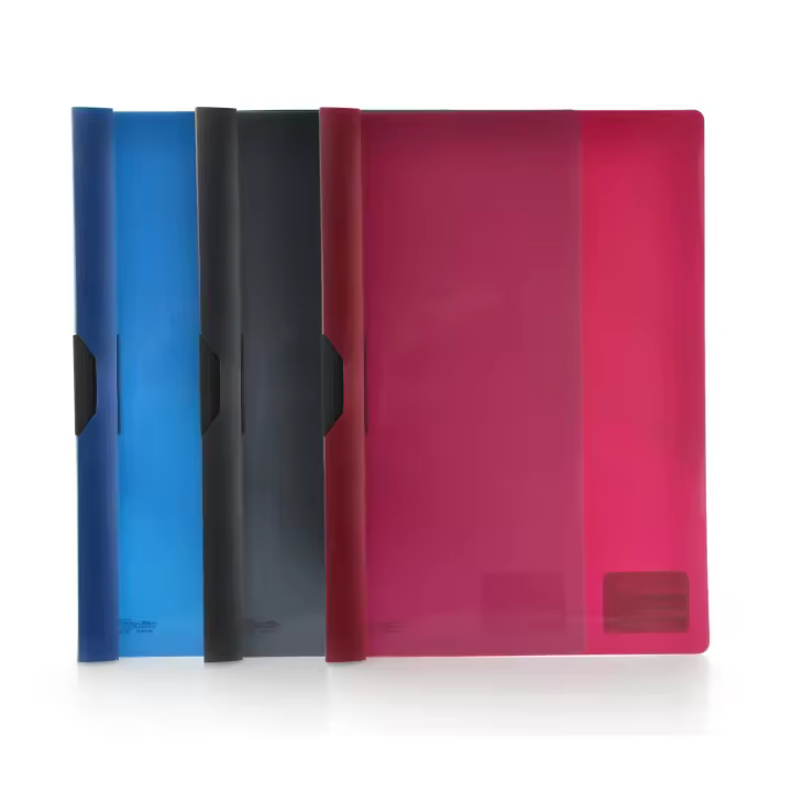 Office Box, Pack 10 Dossier Carpeta Clip It A4 de Gran Capacidad Para Hasta 60 Hojas con Pinza de Plástico en color Negro y Portada Transparente + Cuerpo Flexible en Color sólido Fabricado en Polipropileno Reciclable 100% - 1