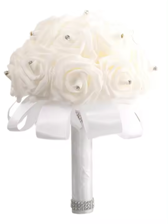 1Pc Bouquet De Rosas Para Boda Con Imitación De Cristal Y Tela De Encaje PE Falso Cristal Para Decoración De Iglesia Y Fiesta - 1