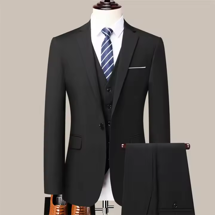 Traje De Tres Piezas Para Hombre De Alta Calidad En Color Sólido Moda Casual Elegante Conjunto De Chaleco Y Pantalones Para Negocios - 1