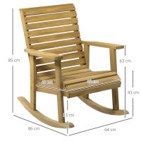 Outsunny Silla Mecedora de Madera Mecedora Balancín con Reposabrazos y Diseño Listones Carga 130 kg para Jardín Terraza Porche Patio 86x64x85 cm Natural - details 2