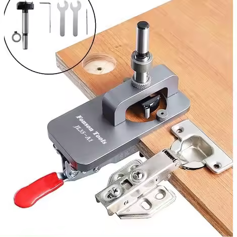 Plantilla para bisagras de 35 mm, plantilla para bisagras de puertas y armarios, plantilla para bisagras ocultas, perforadora, guía de perforación para carpintería de bricolaje - 1