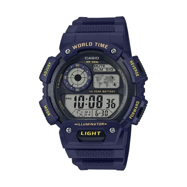 Reloj hombre Casio AE-1400WH-2AV Quartz 5 Alarms Hora Mundial Multi Time cronómetro - 1